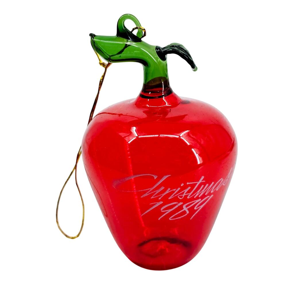 BLOWN GLASS Red Apple Teacher Christmas Ornament 1989 European Handcrafted